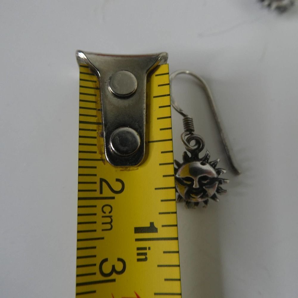 Sterling Silver Sun Face Dangle Fishhook Earrings… - image 8